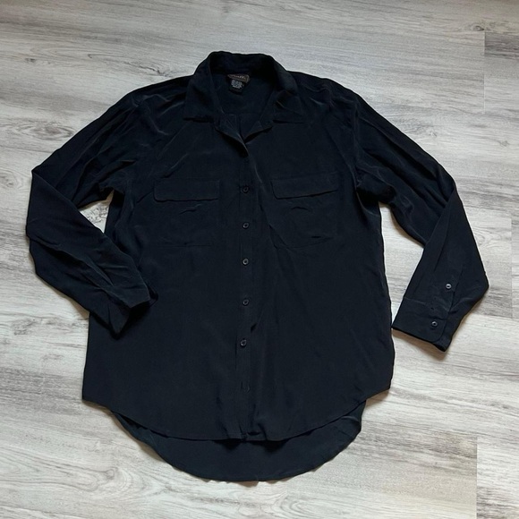 Trulli Tops - Black vintage silk Button-Up Shirt